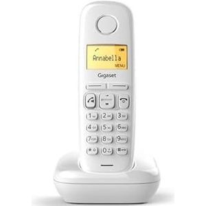 Draadloze vaste telefoon, wit, met lcd-display, telefoonboek en luidspreker, ideaal voor communicatie thuis of op kantoor.