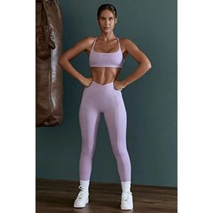 EULLA Leggings voor dames, hoge taille, ondoorzichtig, elastisch, buikcontrole, lange sportlegging, yogabroek, sneldrogend, hardloopbroek voor outdoor, gym, vrije tijd, lila, L