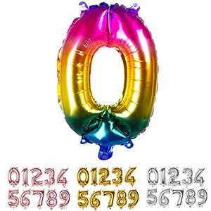 Boland - Folieballon, getal, grootte 36 cm, regenboogkleuren, cijferballon, nummer, ballon, helium, verjaardag, jubileum, jubileum, jubileum, levensjaar, verrassingsfeest, decoratie