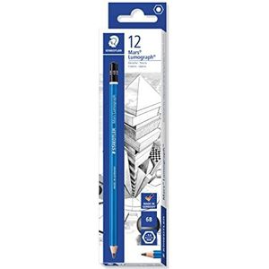 STAEDTLER Mars Lumograph Tekenpotlood, hardheid 6B, ongelooflijk onbreekbare premium potloden, hoge kwaliteit, speciaal stiftrecept, zeskantvorm, 12 potloden in vouwdoos, 100-6B