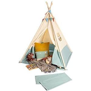 Pinolino Tent Tipi Yuma, van stof en hout, met venster, vloermat en opbergzak, voor kinderen vanaf 3 jaar, stof met pasteltinten en vlaggetjes