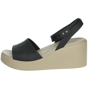 Crocs Brooklyn sandalen met sleehak en plateauzool voor dames, Zwart/Paddestoel, 42 EU