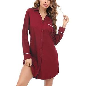 Doaraha dames nachthemd met lange mouwen katoenen knoop voorkant, v-hals vriendje slaapshirt nachtjurk kort, slaapshirt nachtkleding voor dames