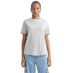 DeFacto Dames T-shirt - klassiek basic shirt voor dames - comfortabel T-shirt voor vrouwen, gemengd grijs, M