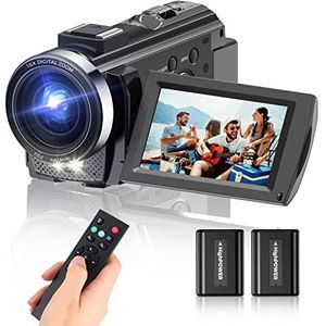 Sunscien Videocamera Full HD 1080P digitale vlogging camera 30 fps LCD 3,0 inch IPS-scherm 270 graden draaibaar met afstandsbediening 2 batterijen (2051LP-EU)