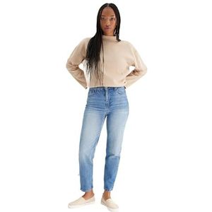 Trendyol Dames Gerade Mama Hohe Taille Jeans, Blauw, 42