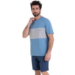 ATHENA - Korte Pyjama - Lichtgrijs / Blauw - Katoen