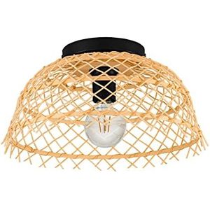 EGLO Plafondlamp Ausnby, gevlochten plafond lamp van rotan en hout, natuurlijke woonkamerlamp in boho design, houten plafondverlichting met E27 fitting