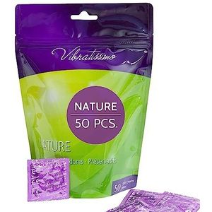 VIBRATISSIMO condooms Nature 50-pack I Premium condoombox extra vochtig I Condooms voor mannen I Dunne wanddikte & natuurlijke kleuren I Condooms met authentiek gevoel en ultra dun I b=53mm