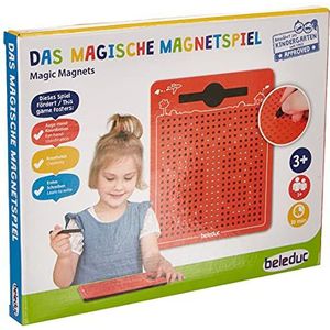 Beleduc 21091 - Het magische magneetspel, magnetisch tekenbord, om mee te nemen, rood, klein 175 x 215 x 12 mm, spellen, vanaf 3 jaar