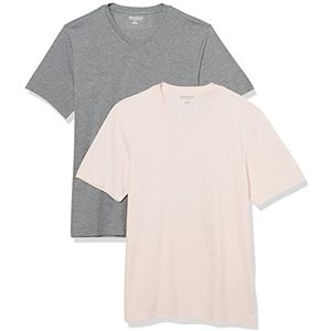 Amazon Essentials Heren Slim-Fit T-shirt met korte mouwen en V-hals, pak van 2, grijs Heather/Pale Pink, L