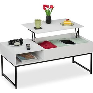 Relaxdays salontafel met opbergruimte, uitklapbaar, HxBxD: 45x110x50 cm, woonkamertafel, moderne koffietafel, wit