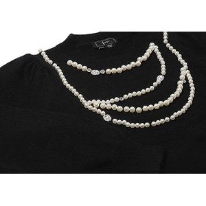 faina Dames parelketting decoratieve stijl ronde hals pullover zwart maat XS/S, zwart, XS