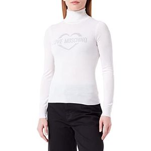Love Moschino Dames slim fit turtleneck with Heart Jacquard Intarsia pullover sweater, wit (optical white), 42