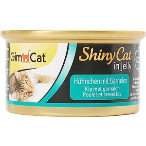GimCat ShinyCat in Jelly kip met garnalen - Natvoer voor katten, met vlees en taurine - 24 blikjes (24 x 70 g)
