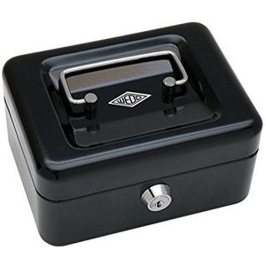 Wedo 145121X geldcassette (van gepoedercoat staal, intrekbare handgreep, 4 vakken muntinzetstuk, veiligheidscilinderslot, 15,2 x 11,5 x 8,0 cm) zwart