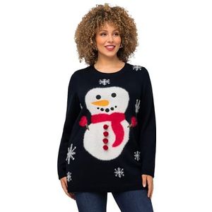 Ulla Popken Kersttrui voor dames, sneeuwpop, ronde hals, lange mouwen, marineblauw, 42/44 NL