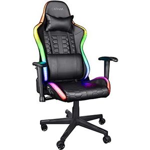 Trust Gaming Chair GXT 716 Rizza - Gamingstoel met RGB LED verlichting, Meer dan 350 Kleuren en Effecten, Game Stoel met 175° Kantelbare Rugleuning, Ergonomische Bureaustoel, Office Chair - Zwart