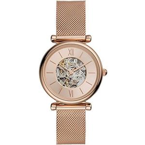 Fossil Carlie horloge voor dames, automatisch uurwerk met roestvrij stalen horlogeband of leren band, Tint roségoud