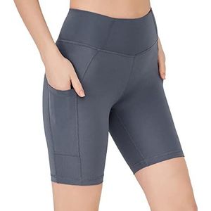 LOS OJOS Fietsbroek voor dames, korte hardloopbroek met zakken, hoog getailleerde biker, yoga- en hardloopshorts voor dames, kort, houtskool, XXL