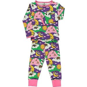 Småfolk Nightwear Night Landscape Pajama Set voor meisjes, Purple Heart, 3-4 Jaren