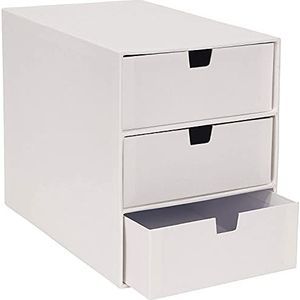 BIGSO BOX OF SWEDEN Ladenbox voor documenten en kantoorbenodigdheden, bureau-organizer met 3 laden, opbergsysteem van vezelplaat en papier, wit karton