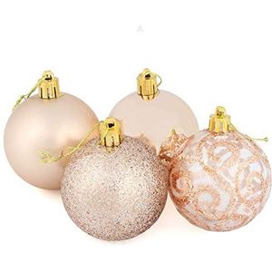 Mr Crimbo Set van 16 kleine ronde kerstboom kerstballen glanzend mat glitter wervelpatronen champagne 6cm