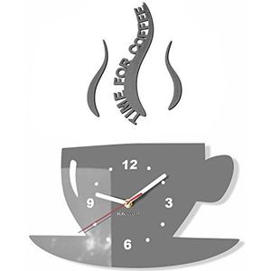 FLEXISTYLE Cup Time for Coffee (tijd voor koffie) moderne keuken wandklok grijs, 3D Romeinse wandklok decoratie