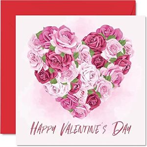 Happy Valentijnsdag kaart voor hem haar - Bloemen Liefde Hart Romantische Valentijnskaart voor Vriendje Vriendin Vrouw Man Partner verloofde, I Love You Valentijnskaart, 145mm x 145mm Wenskaarten