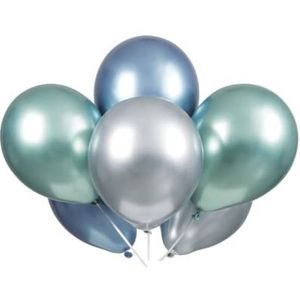 Unique Party Latexballonnen van platina, 28 cm, blauw, groen en zilver, verpakking van 6 stuks (56782), verschillende kleuren/modellen