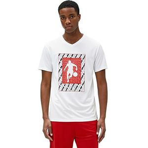 Koton Heren Sport Oversized Basketbal Printed Crew Neck Short Sleeve T-shirt, wit (000), S