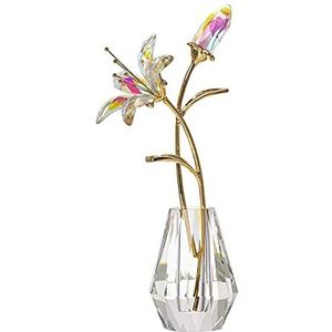 LONGWIN Kristallen kunstmatige tijgerlelie bloemen met kristallen vaas - AB gecoate kristallen verzamelbeeldjes bloeiende leliebloem voor thuis, bruiloft - cadeau-idee voor Moederdag, Valentijnsdag