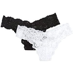 Smart & Sexy Women's Signature Lace Thong Panty 2 Pack, Black Hue/White, 7