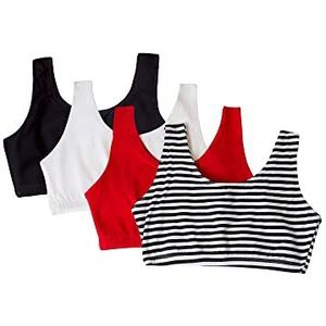 Fruit of the Loom Dames Tank Stijl Katoen Sport BH Value Pack, Skinny Streep/Zwart Hue/Rood Hot/Wit, 34, Skinny Streep/Zwarte Tint/Rood Warm/Wit, 75