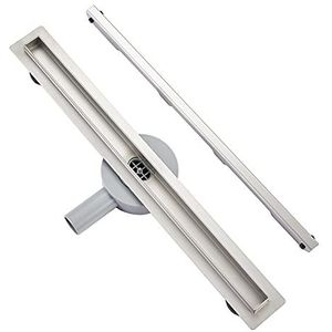 Plumbsys Douchegoot van roestvrij staal, 60 cm, simplisme stijl, slanke vloerafvoer, complete set, 360° draaibare sifon met geurstop en haarzeef, afvoergoot, snelle drainage