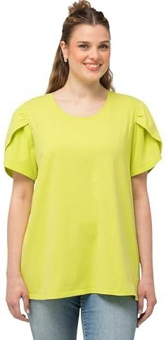 Ulla Popken - T-shirt - Groen - A-lijn - Gedrapeerde Mouwen