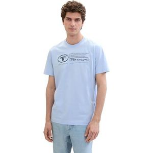 TOM TAILOR Basic T-shirt voor heren met print van katoen, 35271 - Windsurf Blue, M