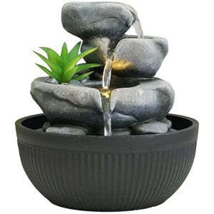 Dehner Kamerfontein Lono, fontein met ledverlichting, ca. Ø 21 cm, hoogte 21 cm, polyresin, grijs/zwart