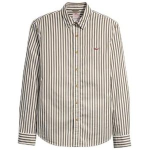 Levi's Herenoverhemd met lange mouwen voor batterij, Housemark, Dean Stripe Burnt Olive, XS