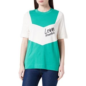 Love Moschino Regular Fit Short-Sleeved with Contrast Color Inserts T-shirt voor dames, Groen Beige, 40