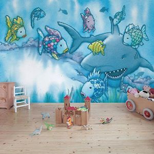 Apalis Kinderbehang vliesbehang van de regenboogvis haai aanval fotobehang breed | vliesbehang wandschilderij foto 3D fotobehang voor slaapkamer woonkamer keuken | meerkleurig, 109040