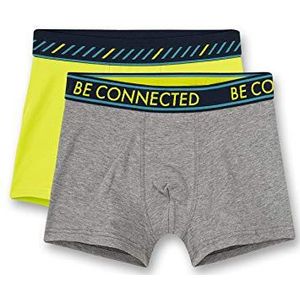 Sanetta Jongens Elite Grey Mel. Hipshorts dubbelpak grijs-lengte en citroengroen met elstiek geweven, grijs, 140 cm