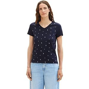 TOM TAILOR Dames T-shirt met patroon, 32651 - Navy Bird Design, M