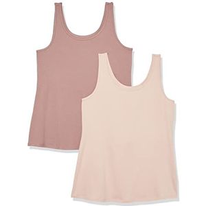 Amazon Essentials Tanktop voor dames (verkrijgbaar in grote maten), 2 stuks, Blush/Dark Taupe, 2x
