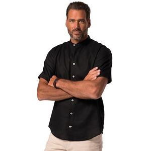 JP 1880 Heren, halflange mouwen, linnenmix, opstaande kraag, modern fit overhemd, zwart, 3XL