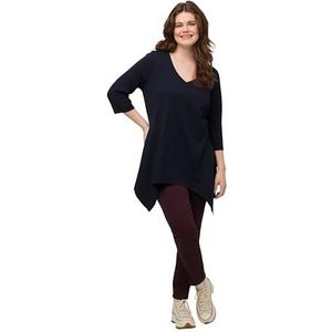 Ulla Popken Dames T-Shirt Mit V-Ausschnitt Und Spitzem Saum Aus Umweltfreundlicher Baumwolle, Marinier, 42-44