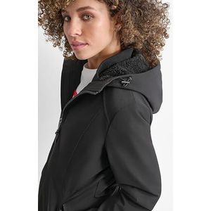 DKNY Women's Wm Hooded Meshba Softshell, Black, Large Jacket, L, zwart, L