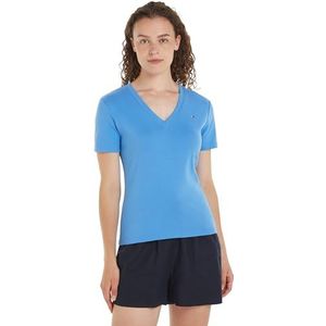 Tommy Hilfiger Dames nieuwe slanke Cody V-Nk Ss S/S gebreide tops, blauw, XXS, Blauwe spreuk, XXS