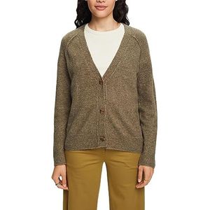 ESPRIT Cardigan met knopen, V-hals, wolmix, kakigroen, L