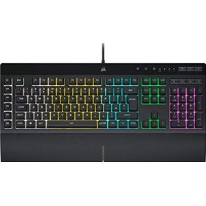 CORSAIR K55 RGB PRO-gamingtoetsenbord met membraan, IP42, stof- en morsbestendig, 6 macrotoetsen met Elgato-integratie, iCUE-compatibel, QWERTY UK, pc, Mac, Xbox, zwart